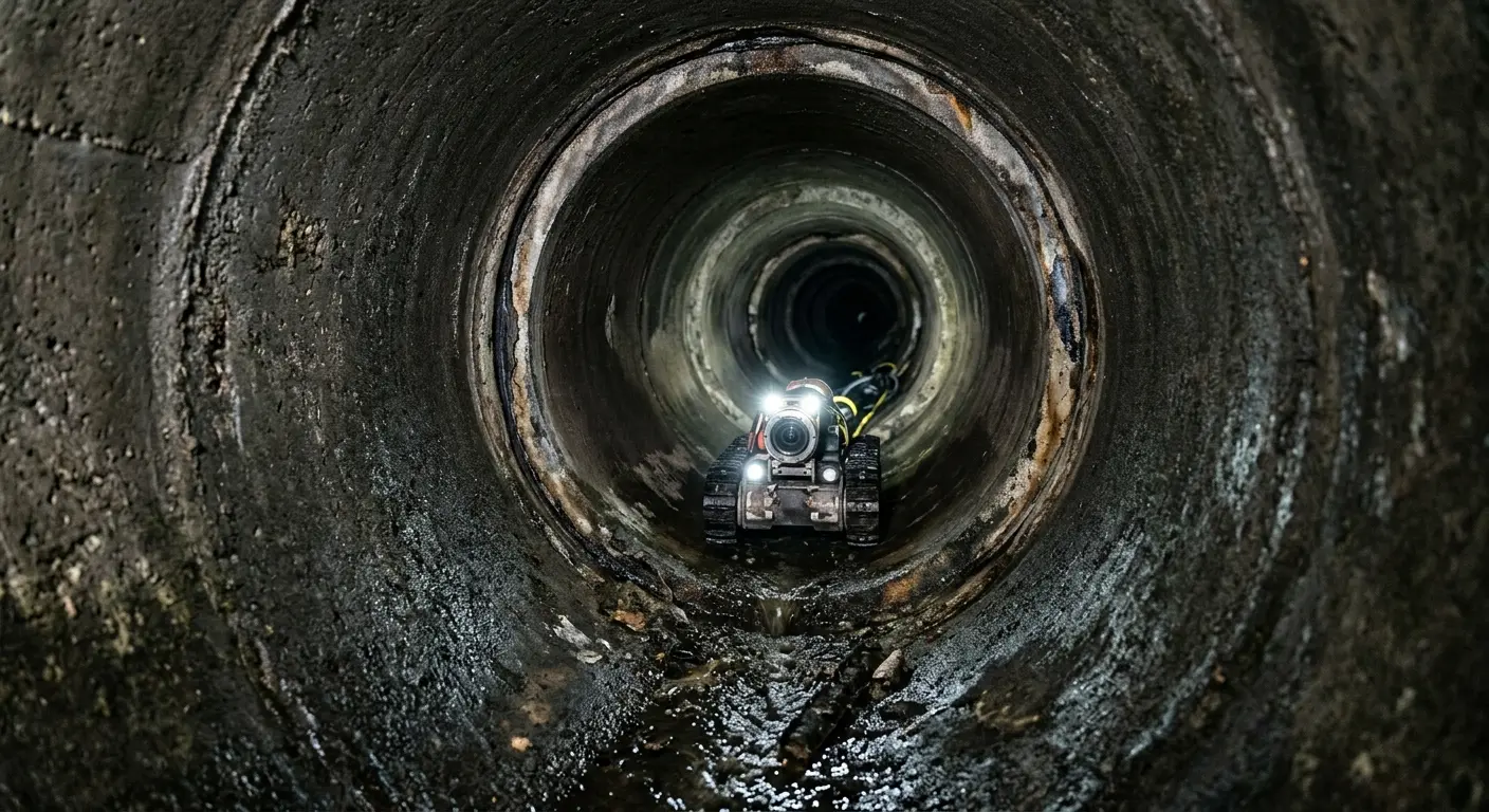 Robotic sewer camera inspecting pipe interior for Sewer Line Cleaning in Saratoga